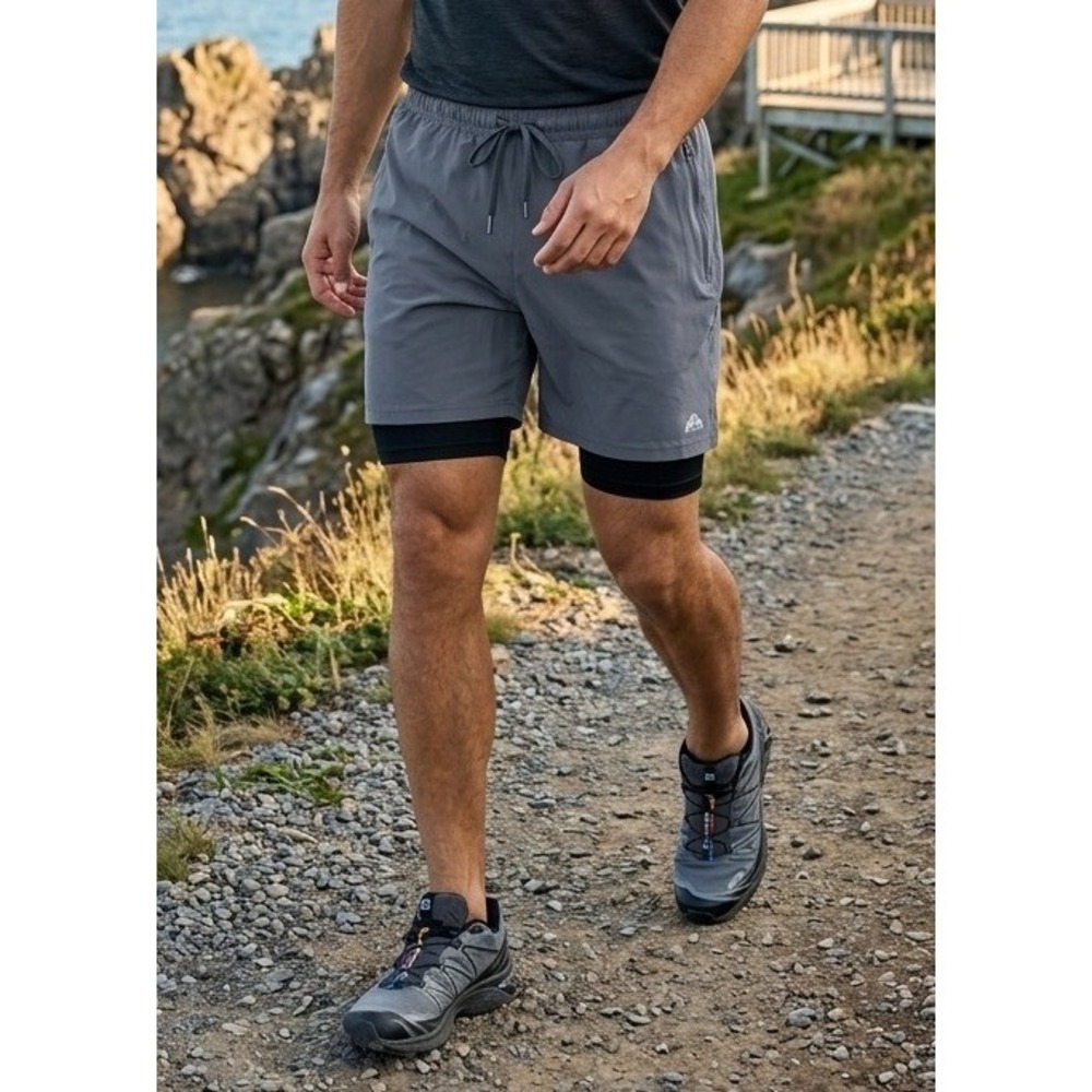 EMS Eastern Mountain Sports Techwick 2-in-1‎ Running Shorts Men's L Gray Workout